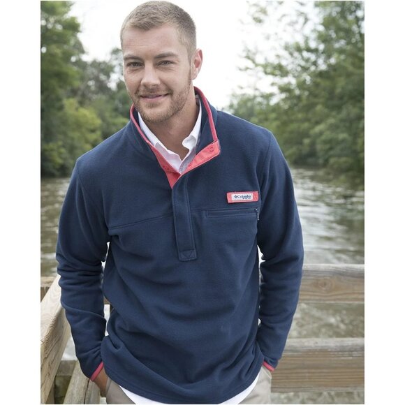 Columbia PFG Sweatshirt Mens Medium Navy Blue 1/4 Snap Pullover Mock Nec… - Picture 1 of 11